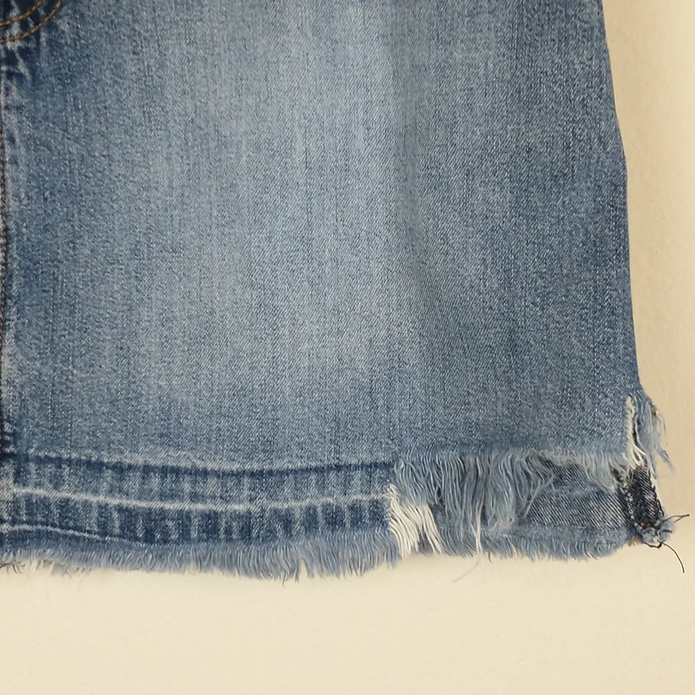 Vintage Abercrombie & Fitch Mini Skirt 2 Denim Blue Jean Cut Off Distressed Y2K